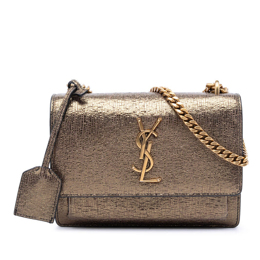Saint Laurent Small Metallic Lizard Embossed Leather Monogram Sunset Crossbody