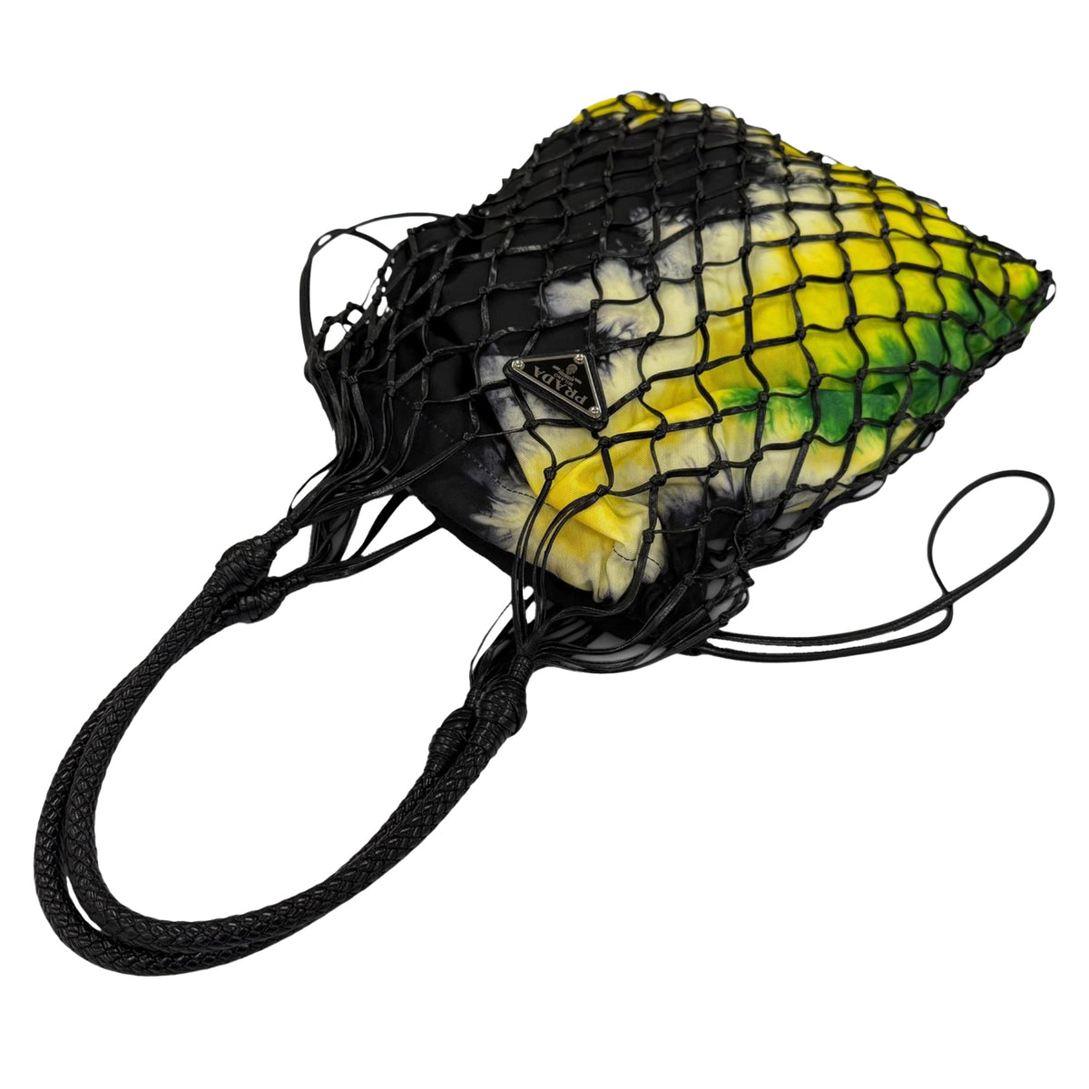 Prada Mesh Leather and Tie Dye Printed Tessuto Bucket Bag