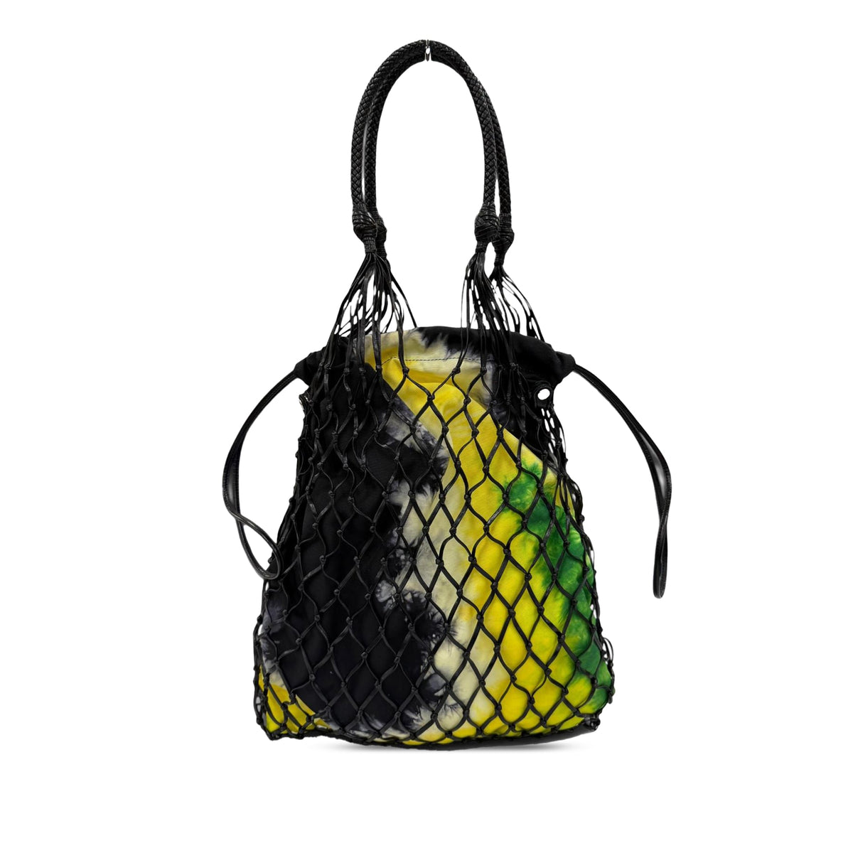 Prada Mesh Leather and Tie Dye Printed Tessuto Bucket Bag