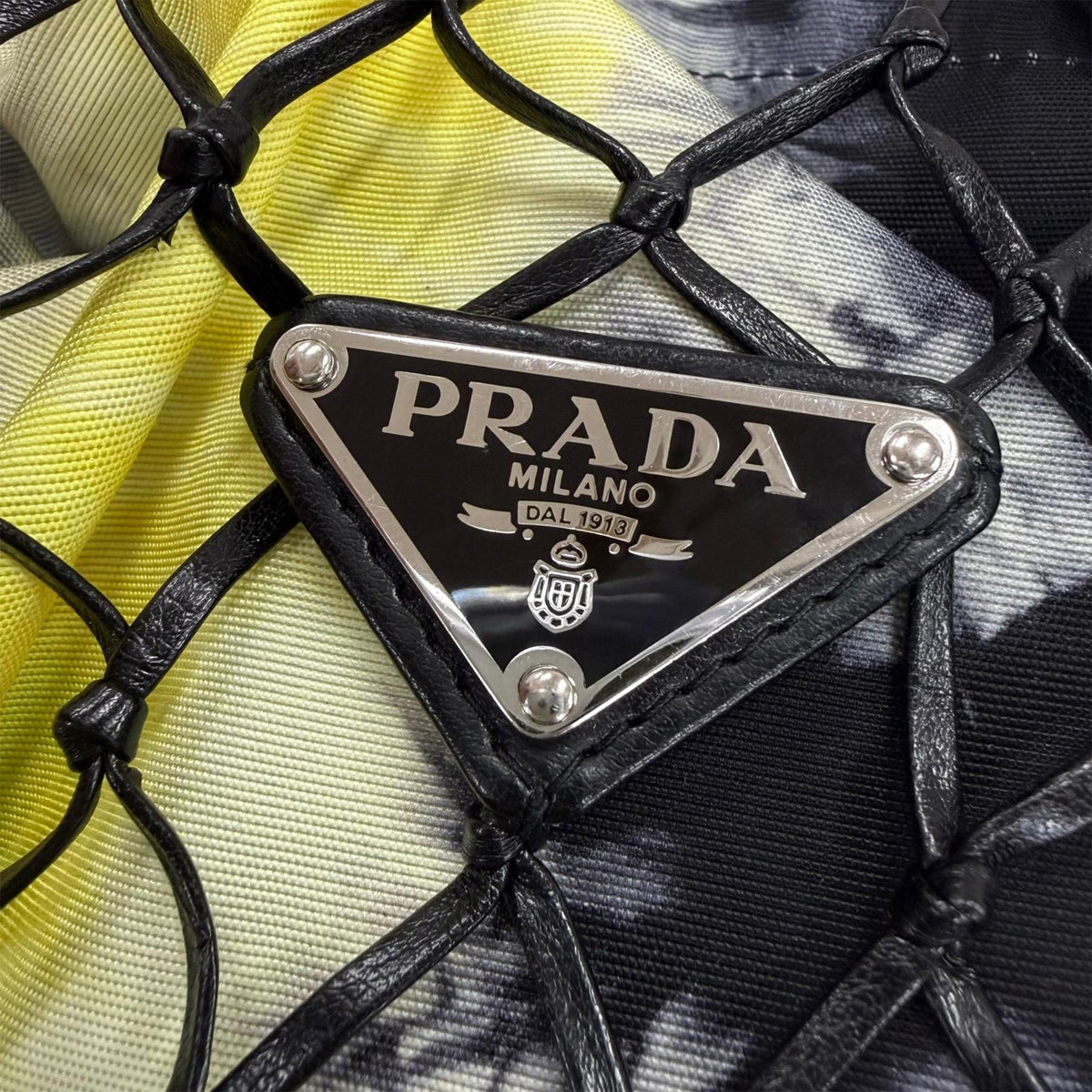 Prada Mesh Leather and Tie Dye Printed Tessuto Bucket Bag