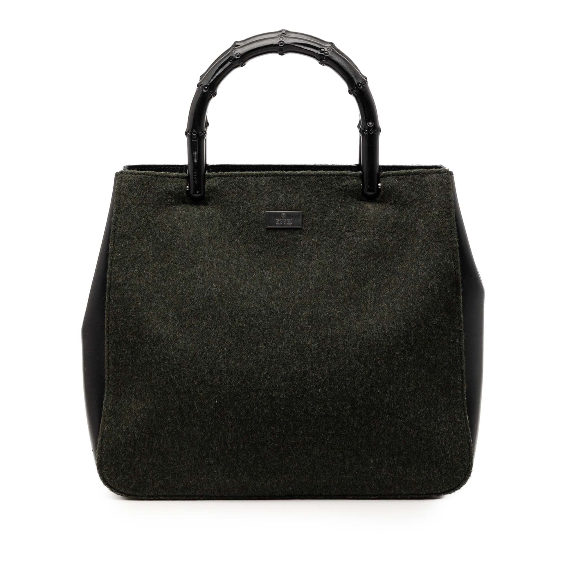 Wool and Calfskin Bamboo Top Handle Bag