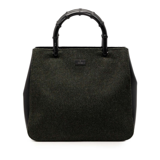 Wool and Calfskin Bamboo Top Handle Bag
