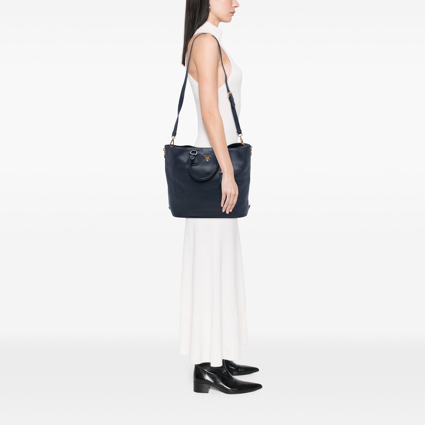 Prada Vitello Daino Side Zip Open Convertible Tote