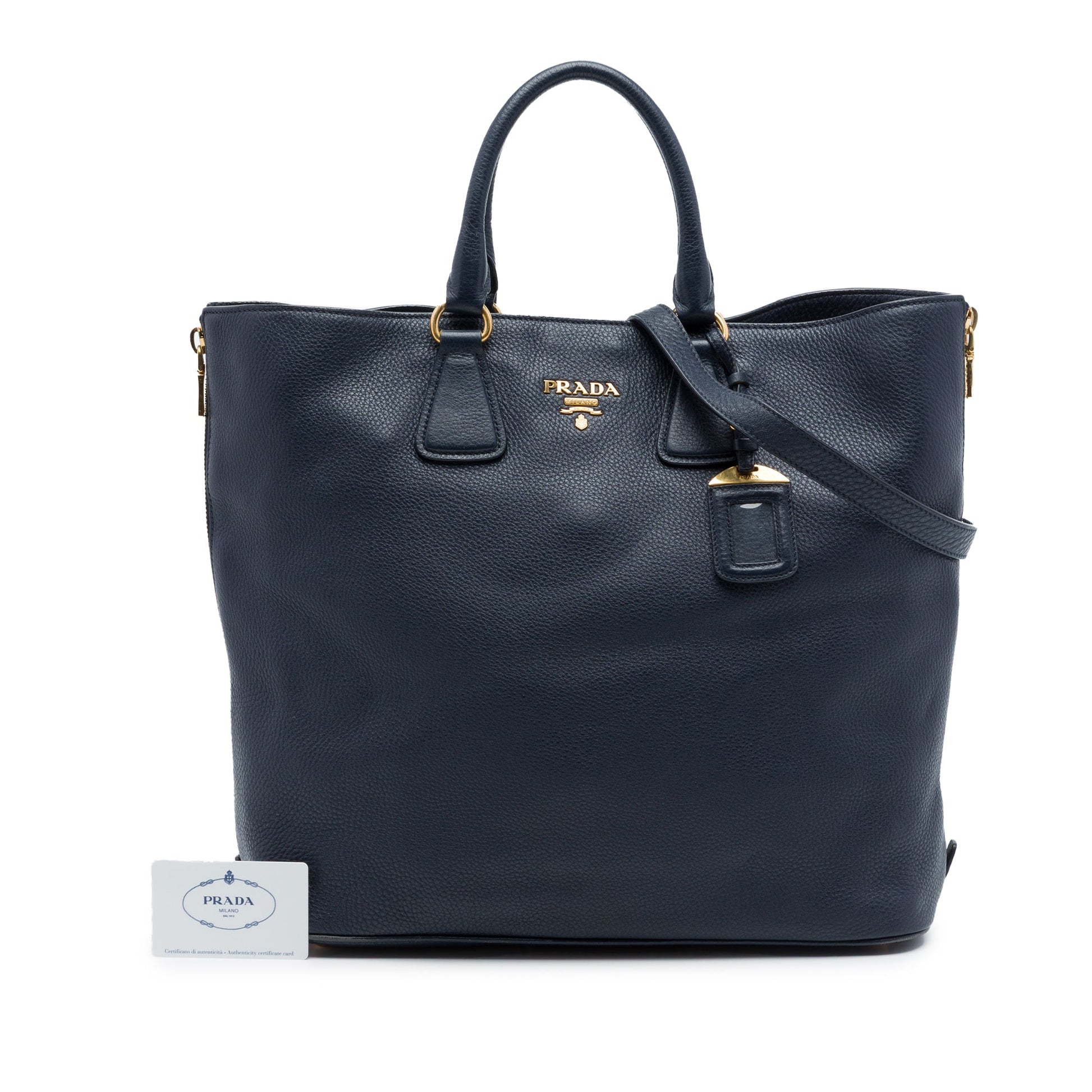 Prada Vitello Daino Side Zip Open Convertible Tote