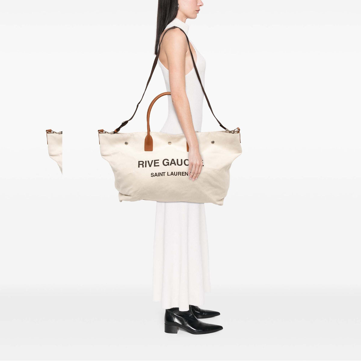 Saint Laurent Maxi Canvas Rive Gauche Shopper Tote — White