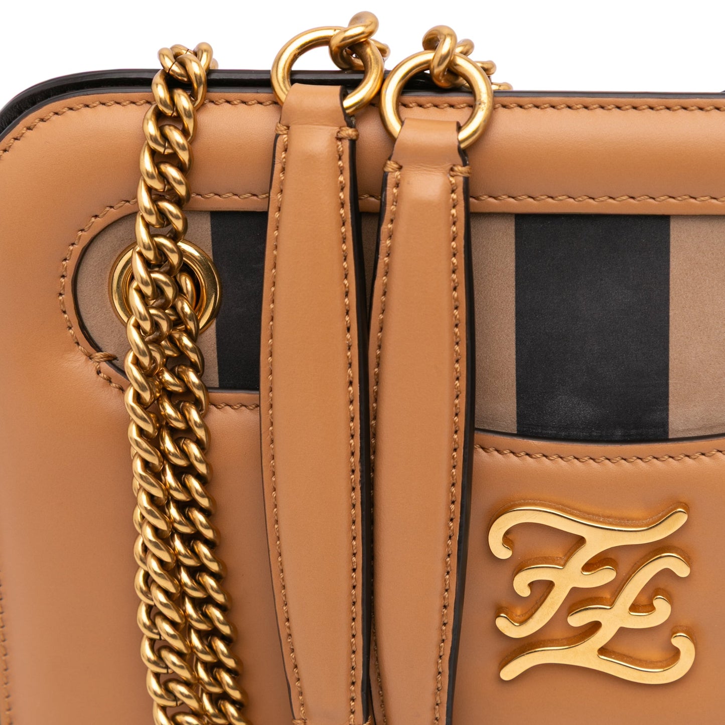 Fendi Calfskin Vitello King Nubuck Pequin Karligraphy Pocket Shoulder Bag