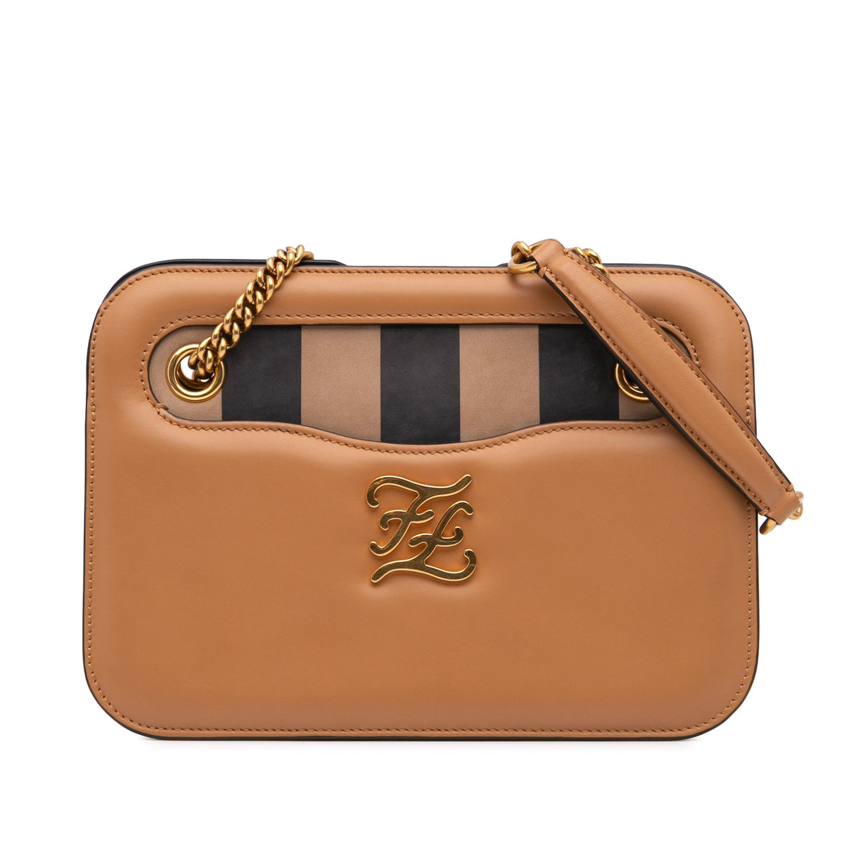 Fendi Calfskin Vitello King Nubuck Pequin Karligraphy Pocket Shoulder Bag
