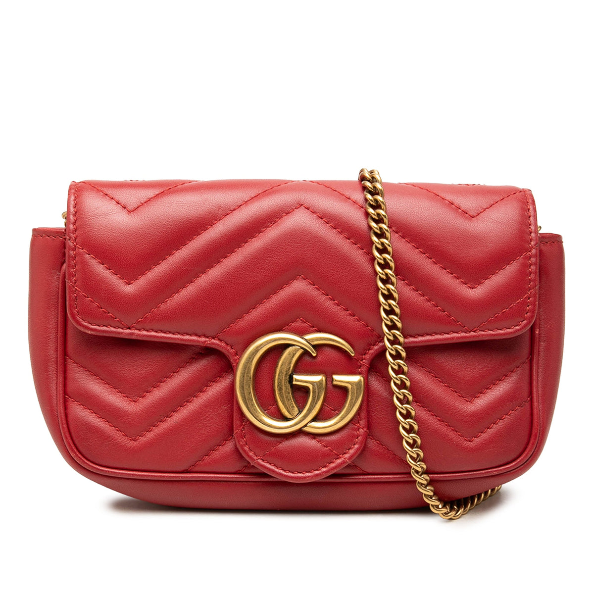 Gucci Mini GG Marmont Matelasse Leather Flap Crossbody — Red