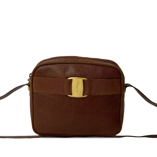 Ferragamo Lizard Embossed Leather Vara Crossbody