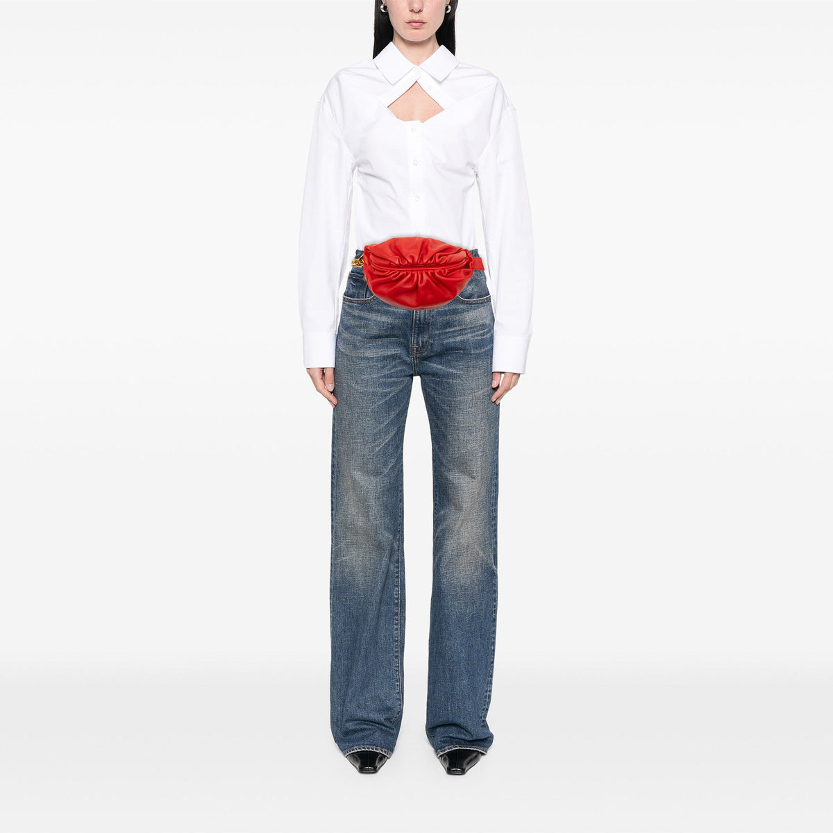 Bottega Veneta Lambskin Belt Chain Pouch — Red