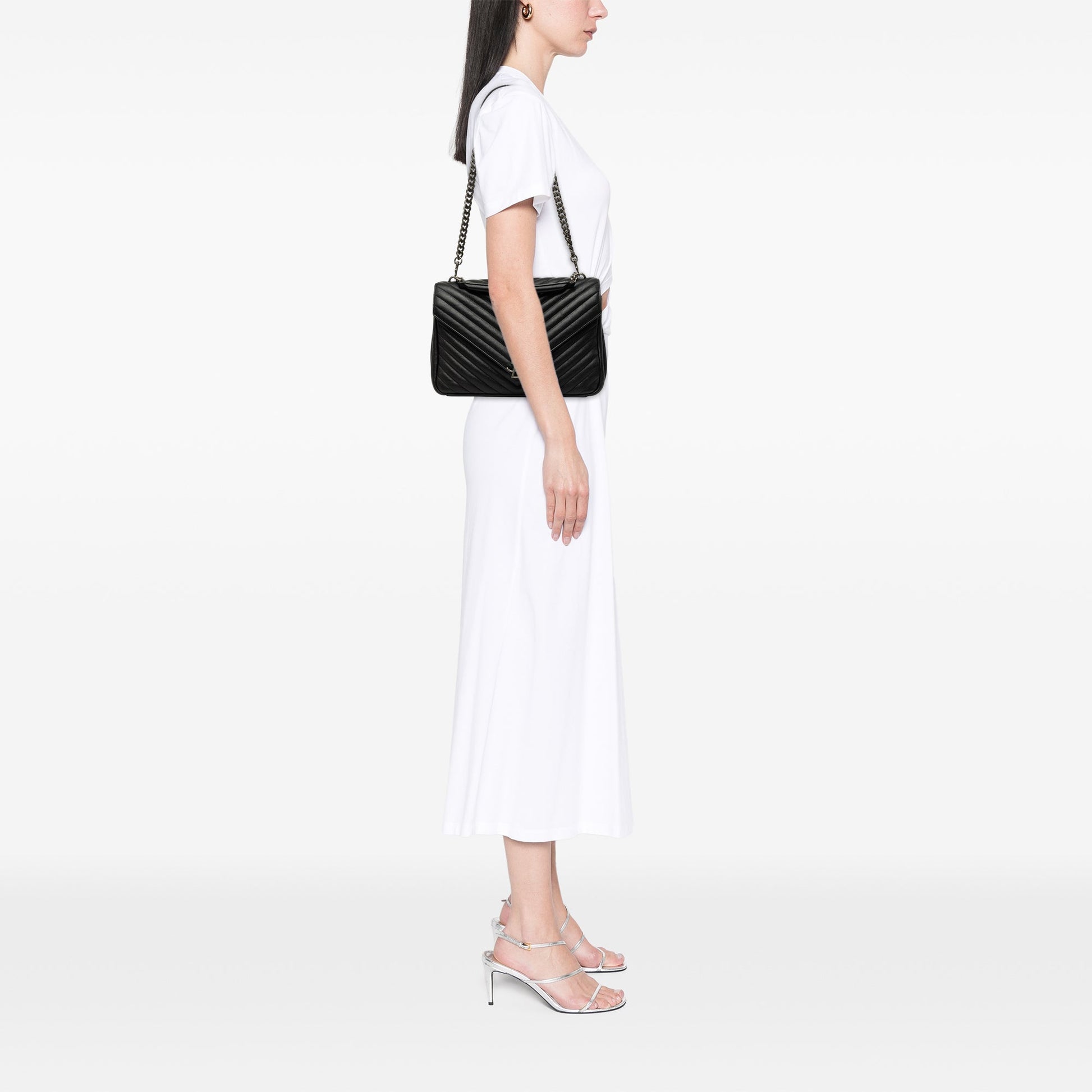 Saint Laurent Large Chevron Sheepskin Monogram College Bag