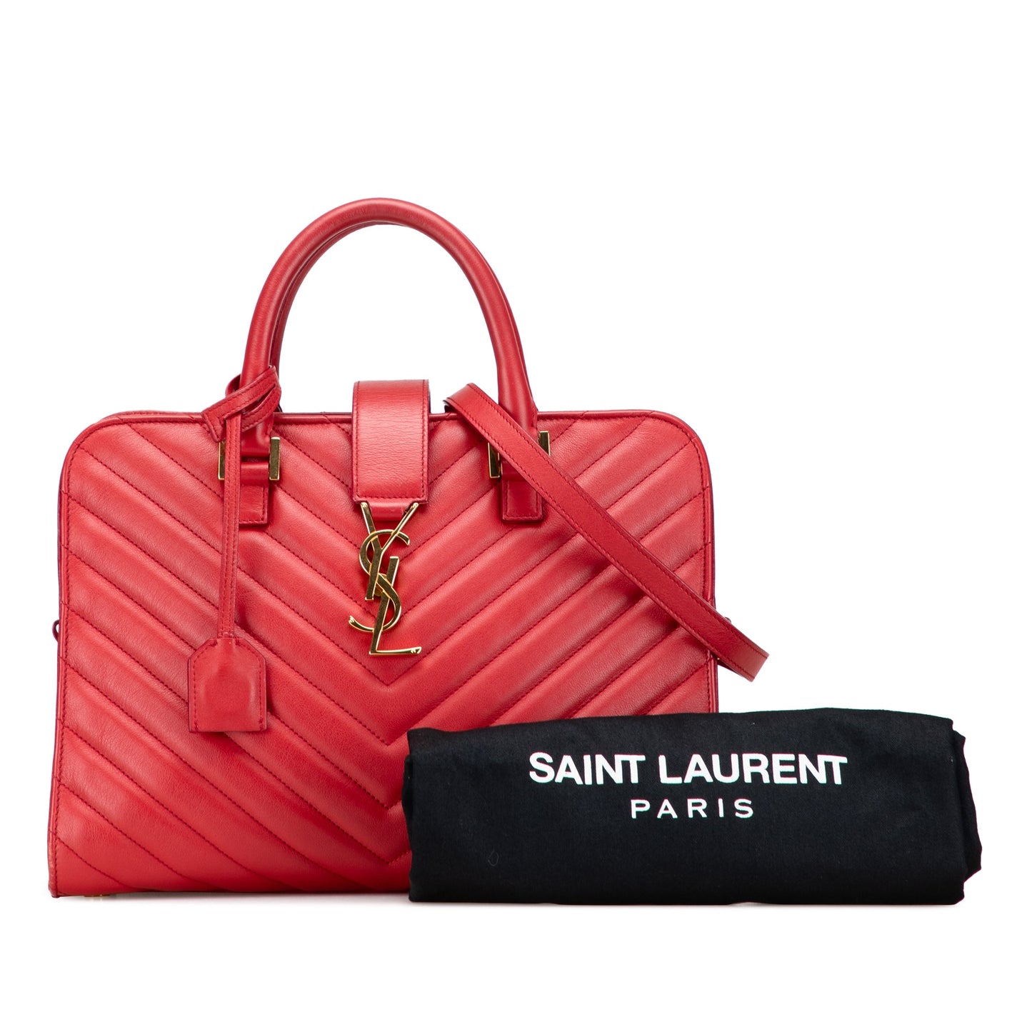 Saint Laurent Small Chevron Calfskin Monogram Cabas Satchel