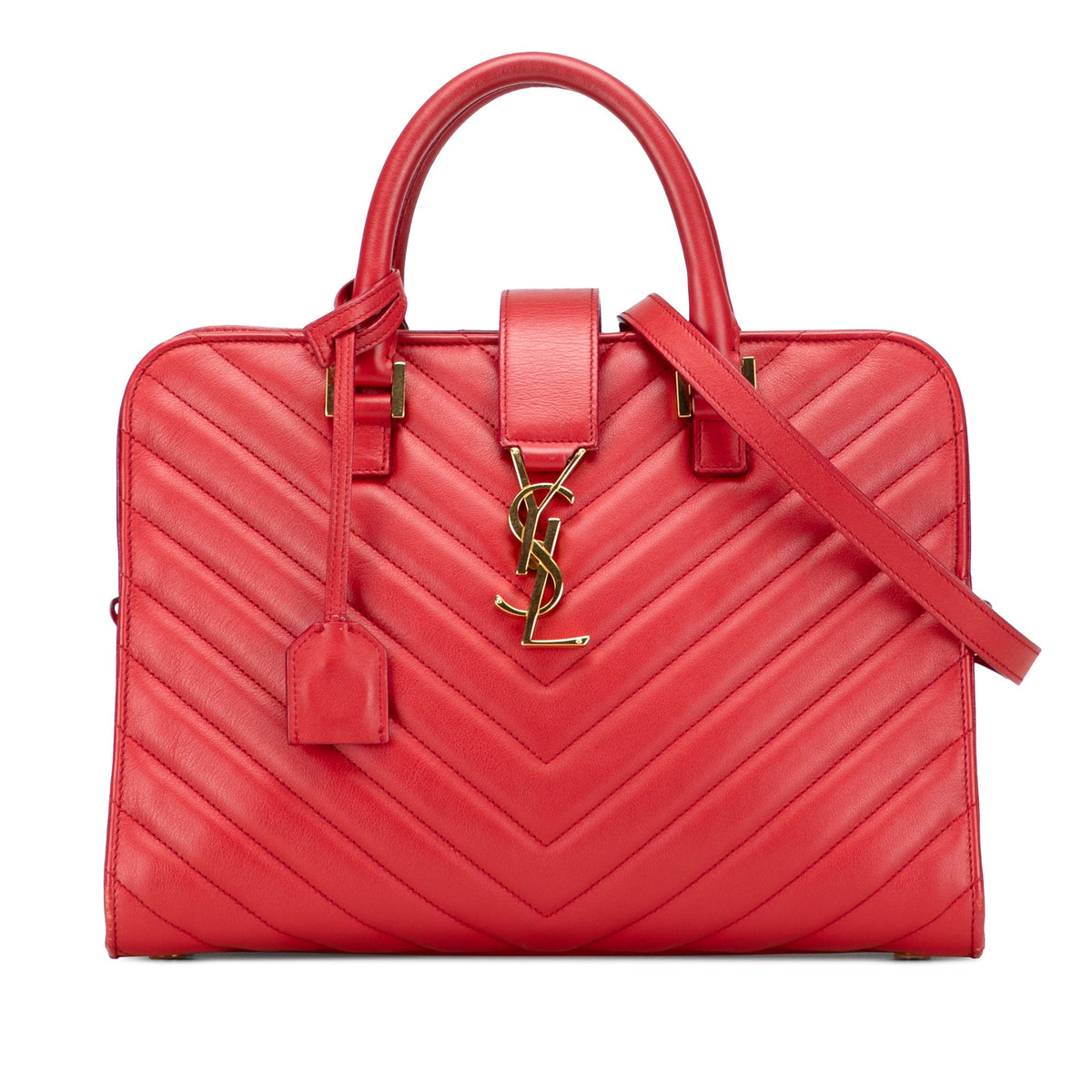Saint Laurent Small Chevron Calfskin Monogram Cabas Satchel