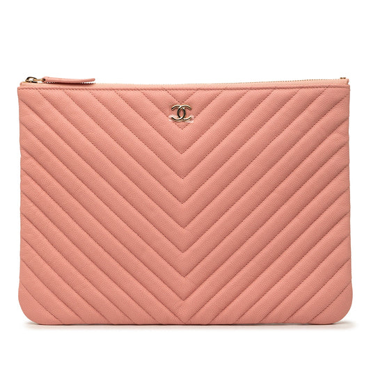 Chanel Medium CC Chevron Caviar O Case Clutch
