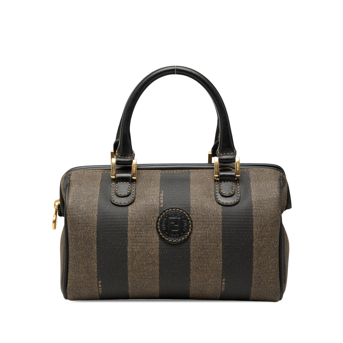 Fendi Mini Pequin Coated Canvas Convertible Boston Bag — Brown