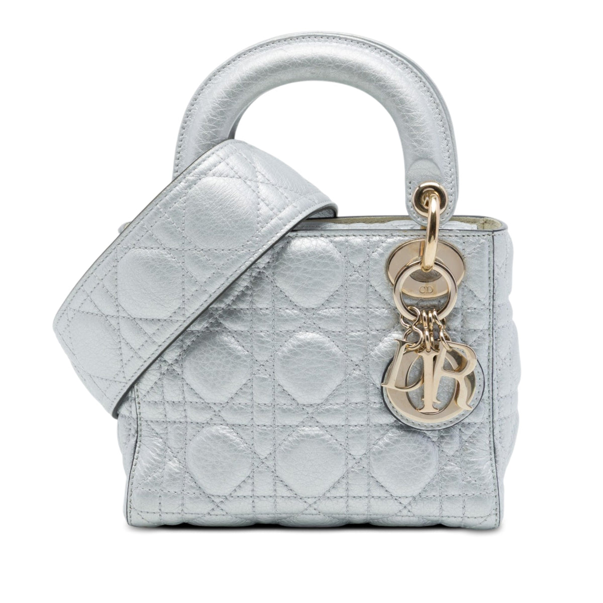 Dior Mini Metallic Calfskin Cannage Supple Lady Dior — Silver