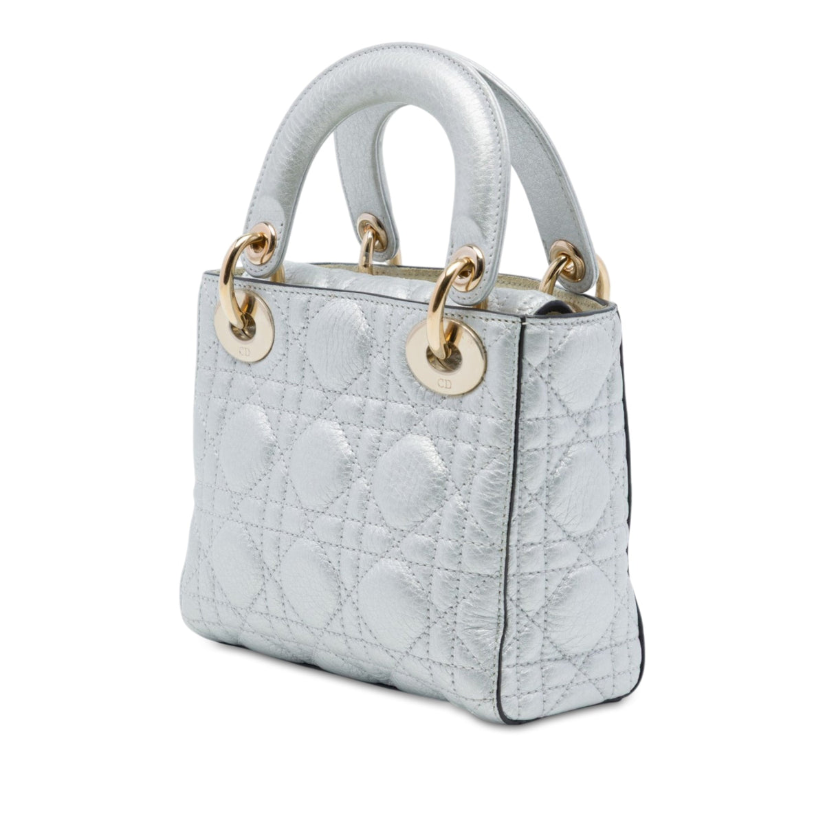 Dior Mini Metallic Calfskin Cannage Supple Lady Dior — Silver