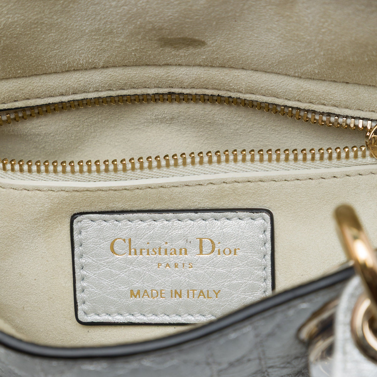 Dior Mini Metallic Calfskin Cannage Supple Lady Dior — Silver