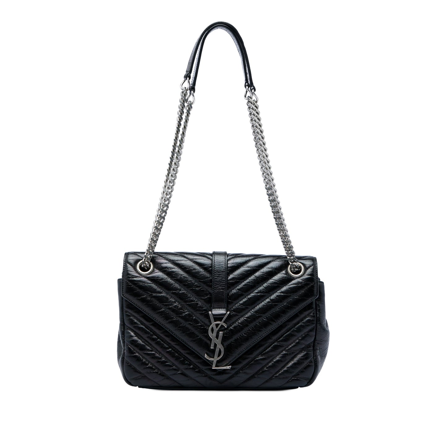 Saint Laurent Medium Chevron Metallic Crinkled Calfskin Punk Chain Bag