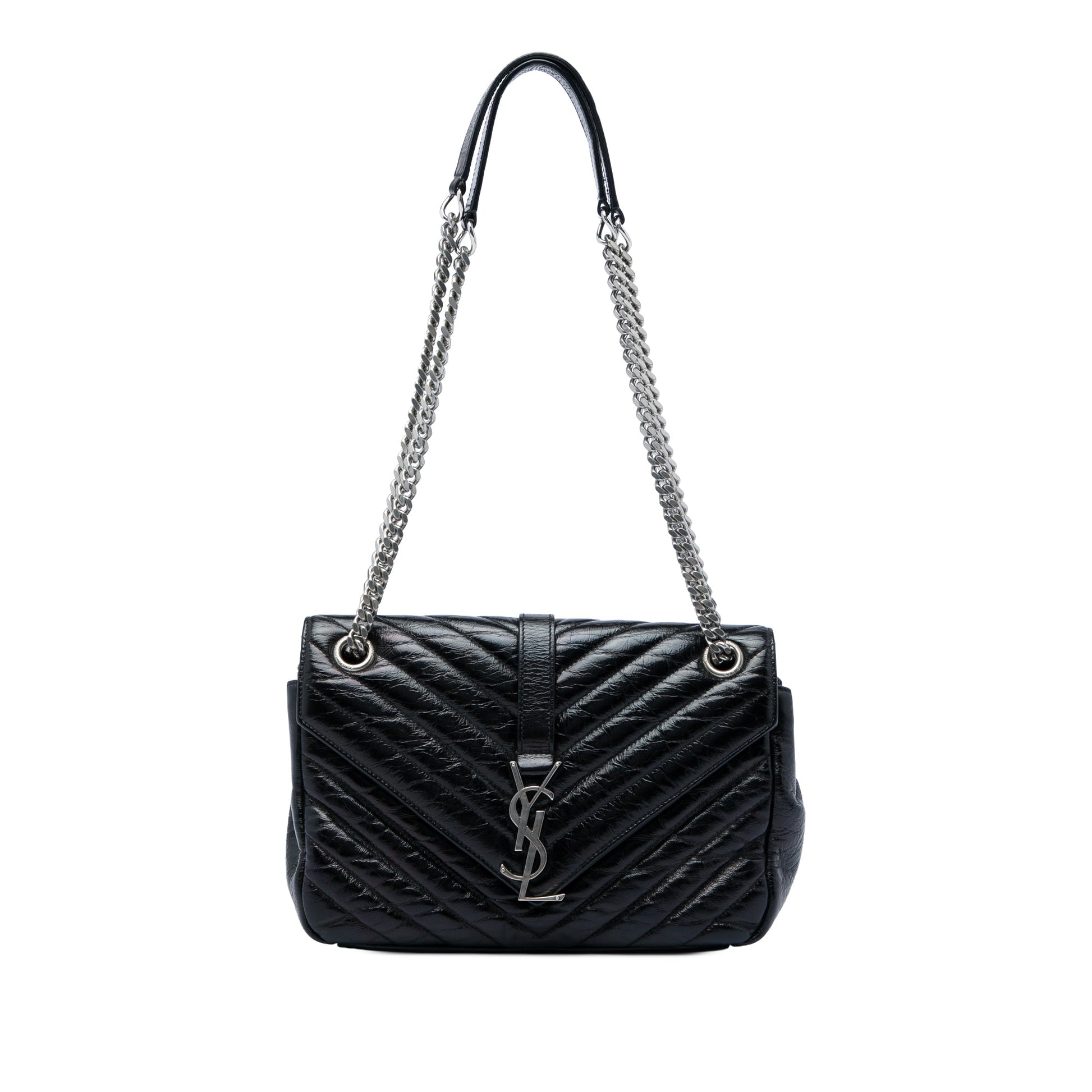 Saint Laurent Medium Chevron Metallic Crinkled Calfskin Punk Chain Bag