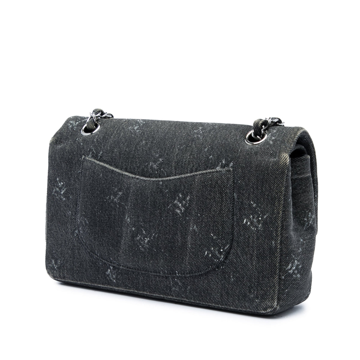 Chanel Medium Classic Printed Denim Double Flap — Black