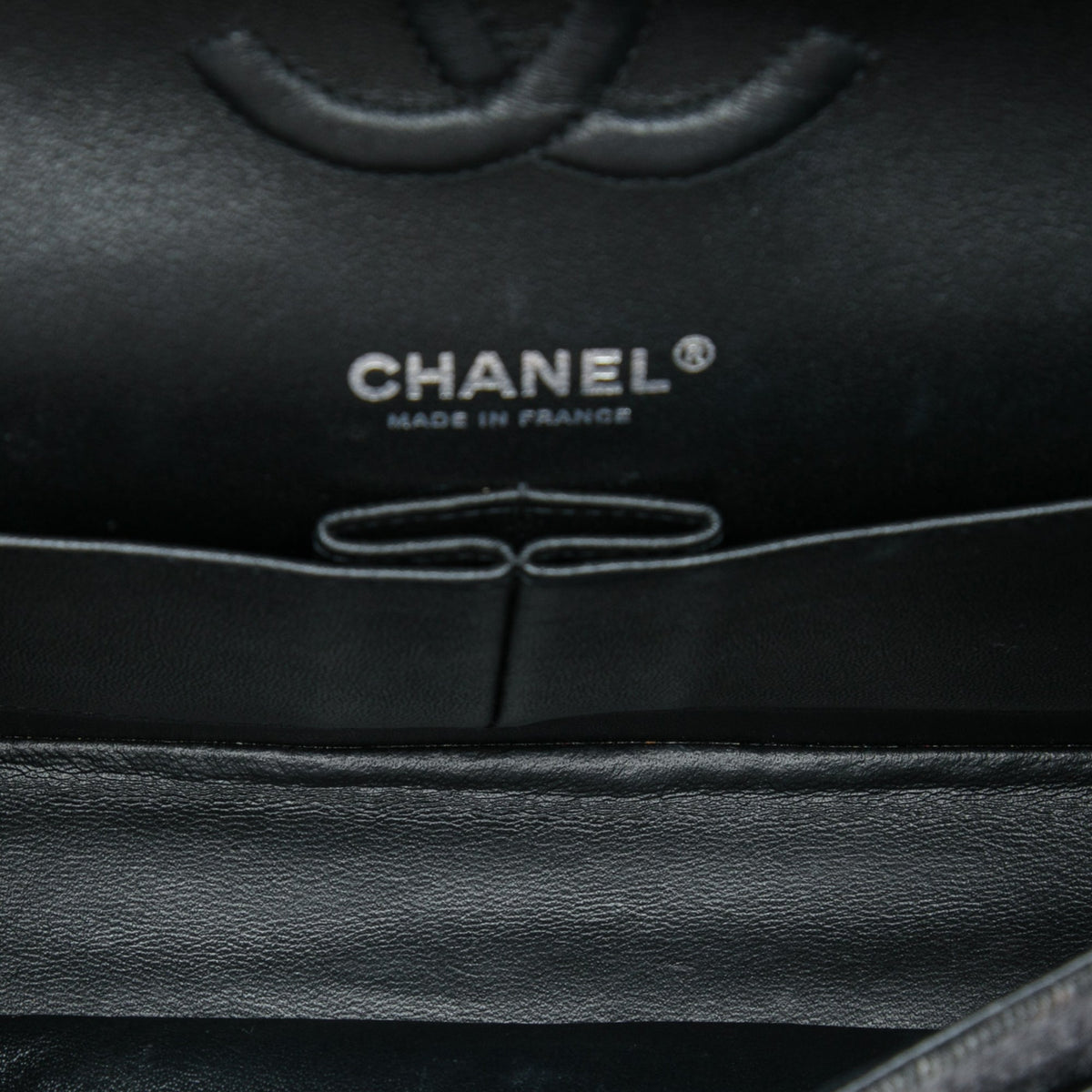 Chanel Medium Classic Printed Denim Double Flap — Black