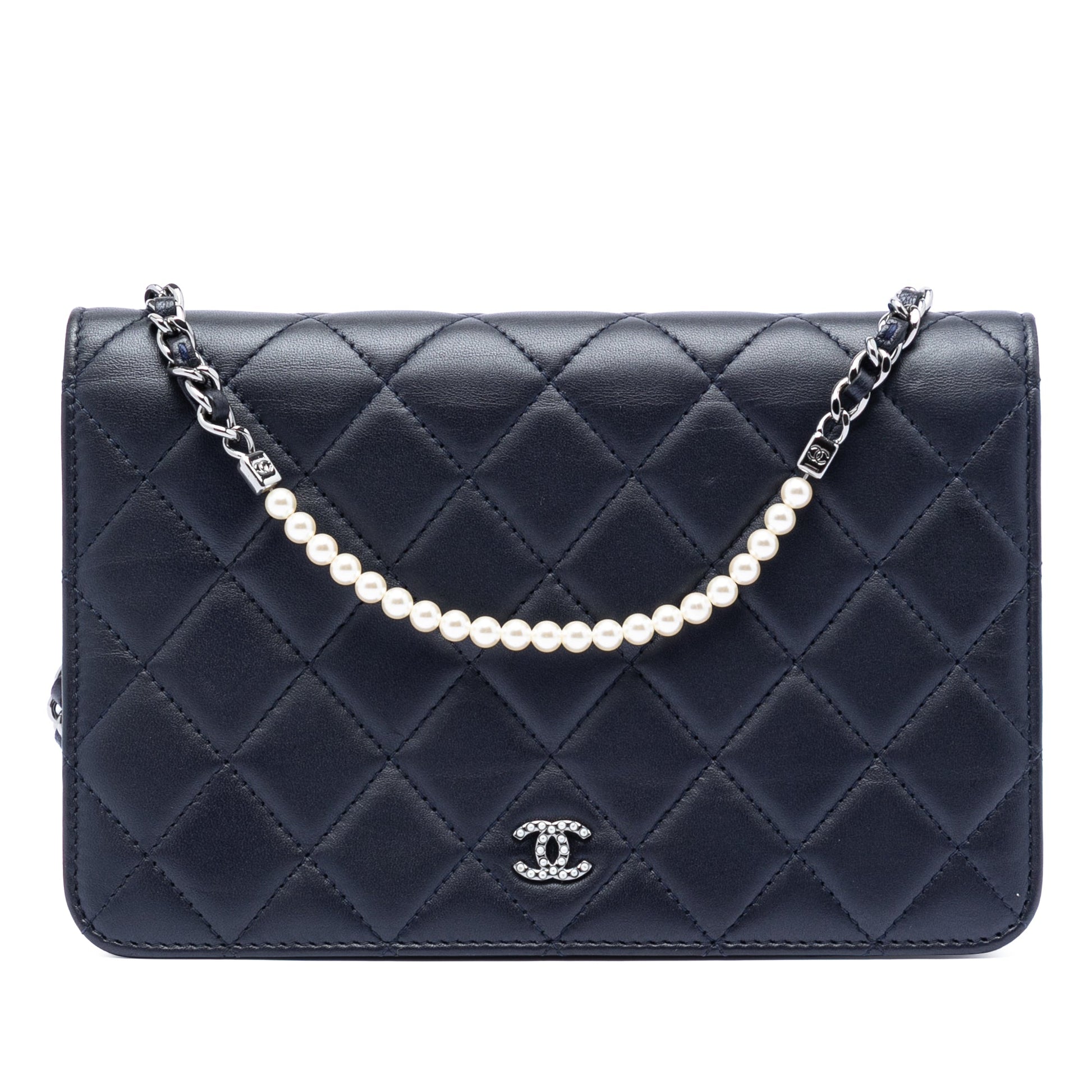 Chanel CC Quilted Lambskin Pearl Strap Wallet on Chain