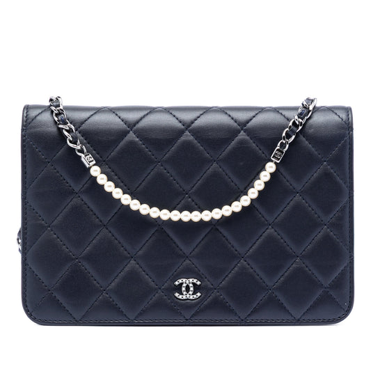 Chanel CC Quilted Lambskin Pearl Strap Wallet on Chain