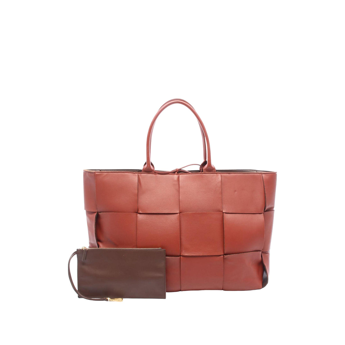 Bottega Veneta Large Lambskin Maxi Intrecciato Arco Tote — Brown