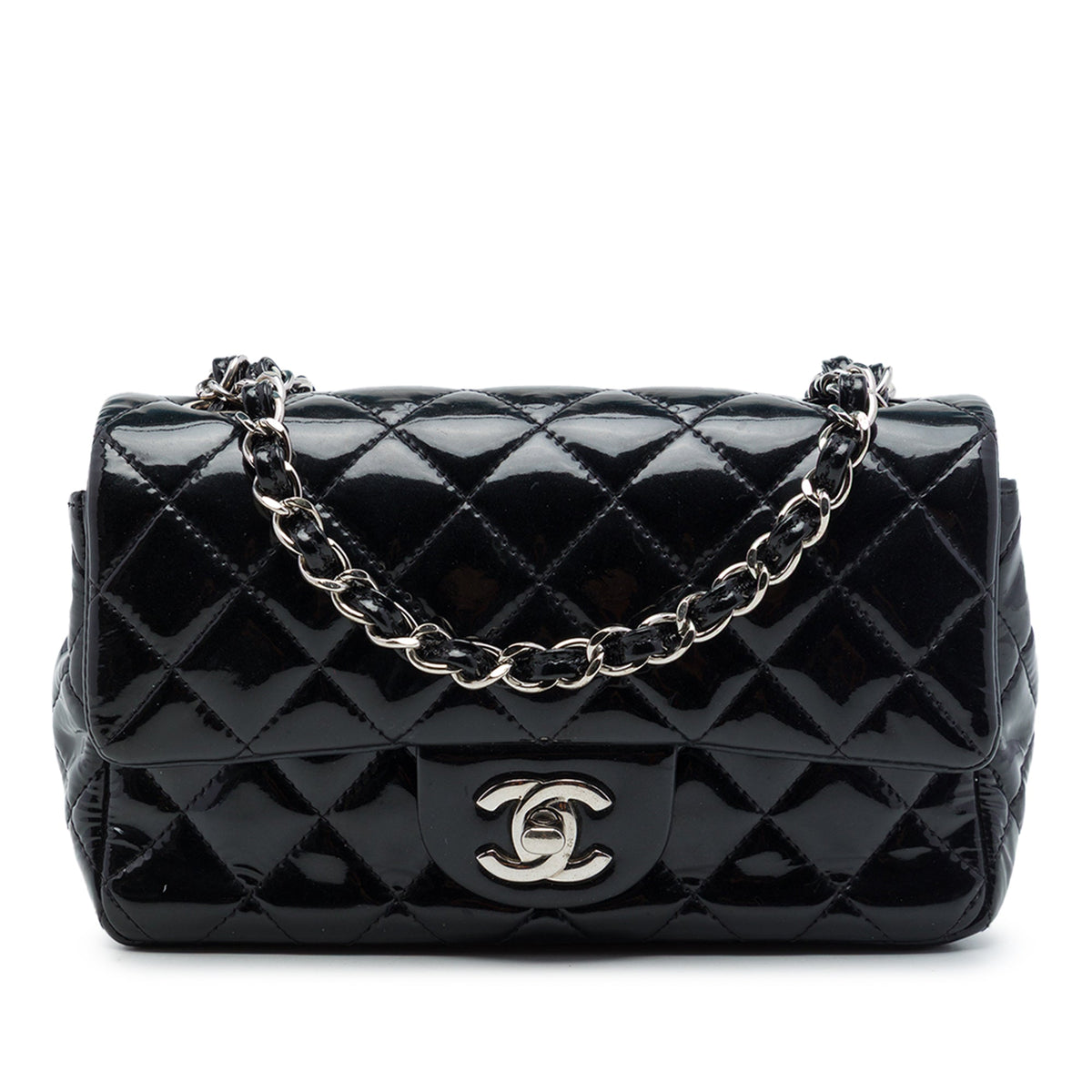 Chanel Mini Rectangular Classic Patent Single Flap — Black