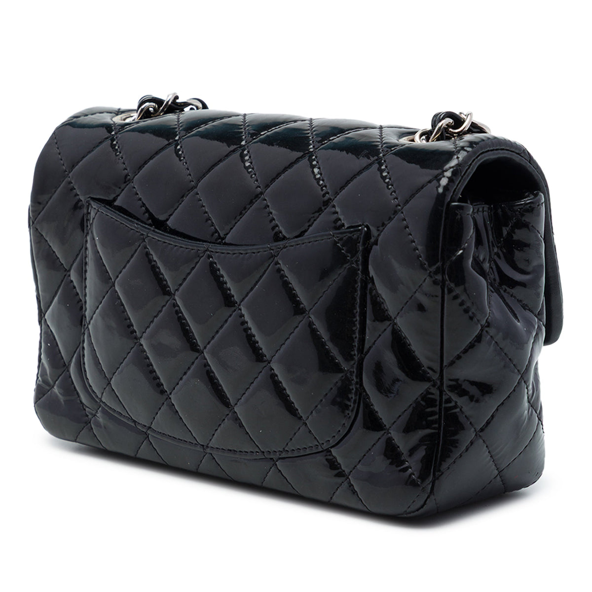 Chanel Mini Rectangular Classic Patent Single Flap — Black