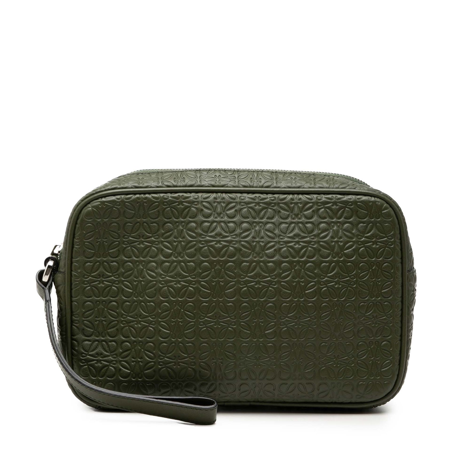 LOEWE Embossed Anagram Leather Wristlet Pouch