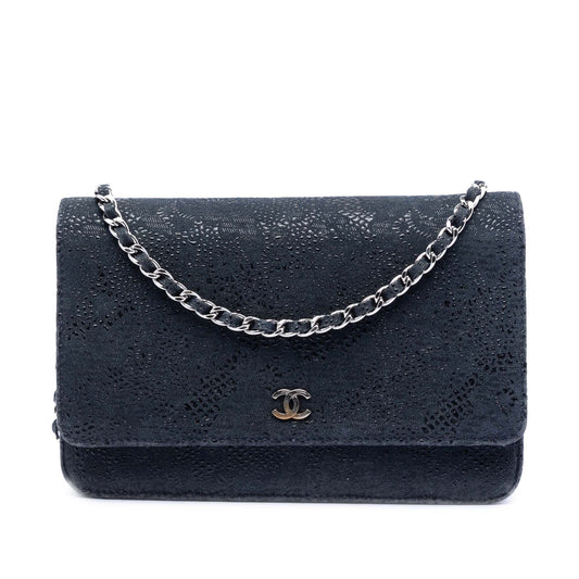 CC Lace Overlay Goatskin Wallet On Chain