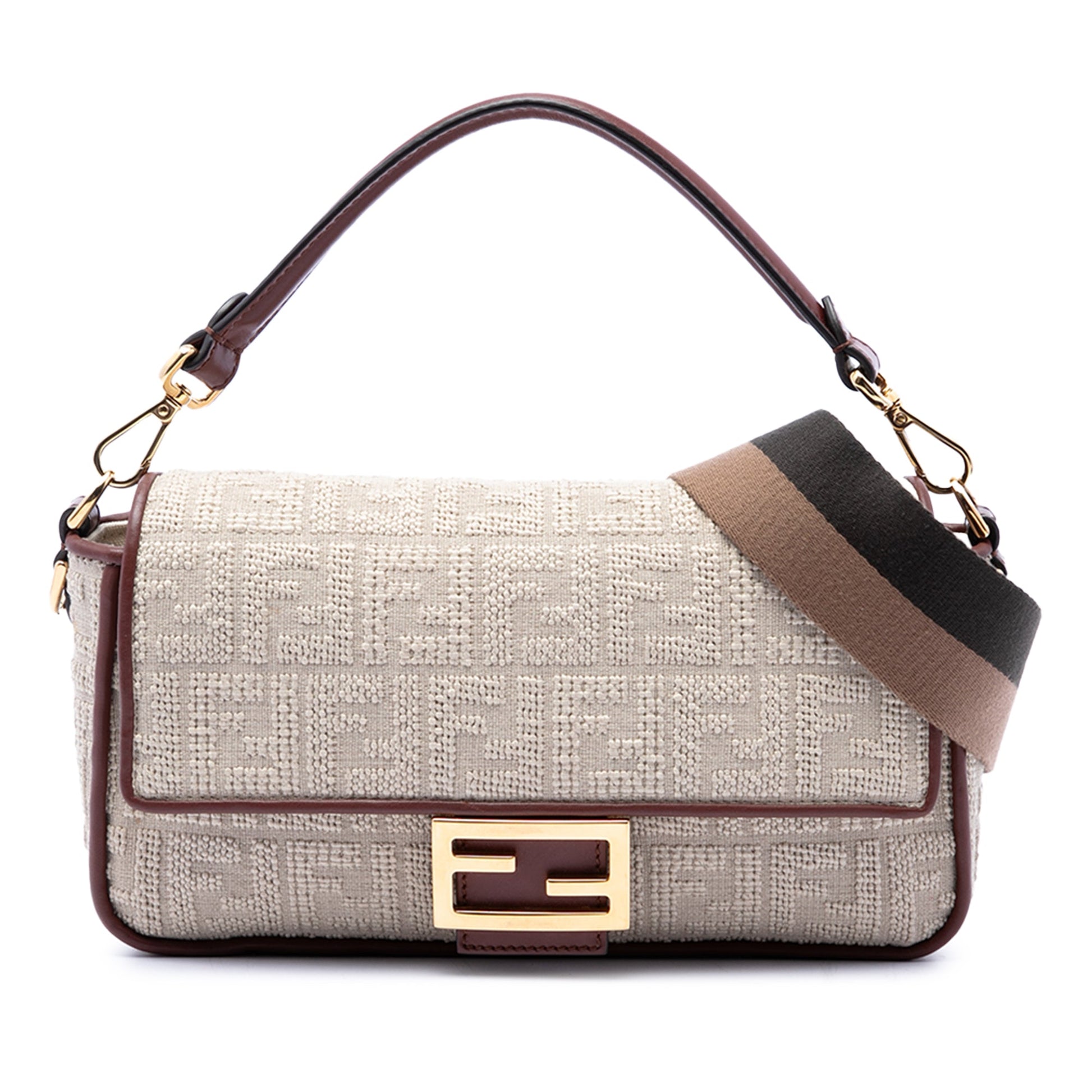 Fendi Zucca Embroidered Canvas Baguette Satchel