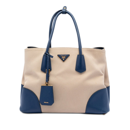 Prada Large Canapa and Saffiano Double Satchel