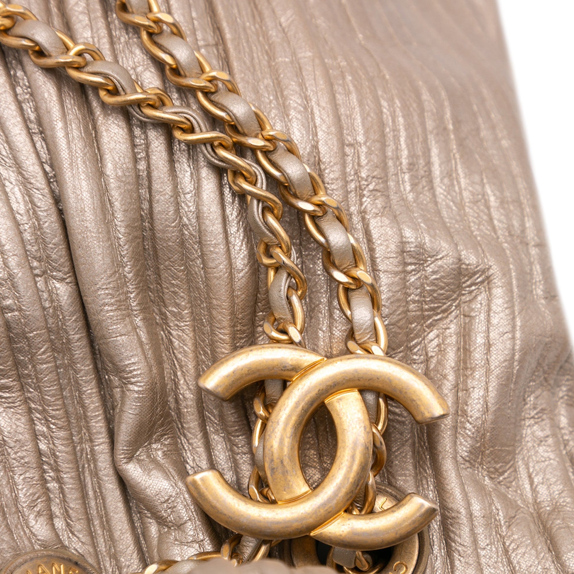 Chanel Medium Metallic Calfskin Coco Pleats Drawstring Backpack