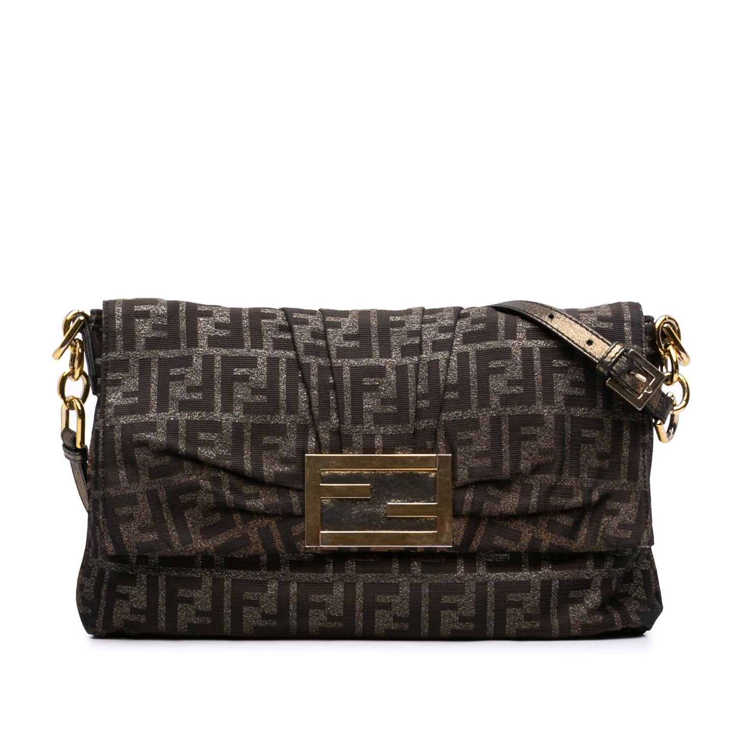 Fendi Large Zucca Canvas Glitter Mia Flap Shoulder Bag