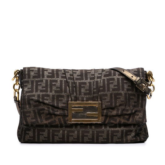 Fendi Large Zucca Canvas Glitter Mia Flap Shoulder Bag