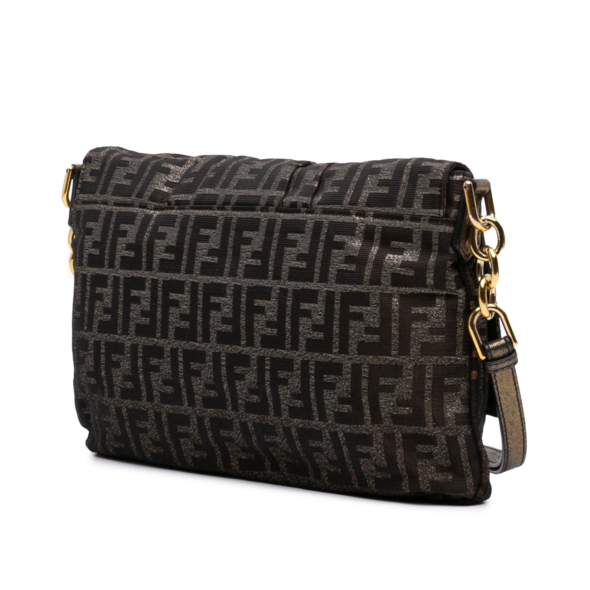 Fendi Large Zucca Canvas Glitter Mia Flap Shoulder Bag
