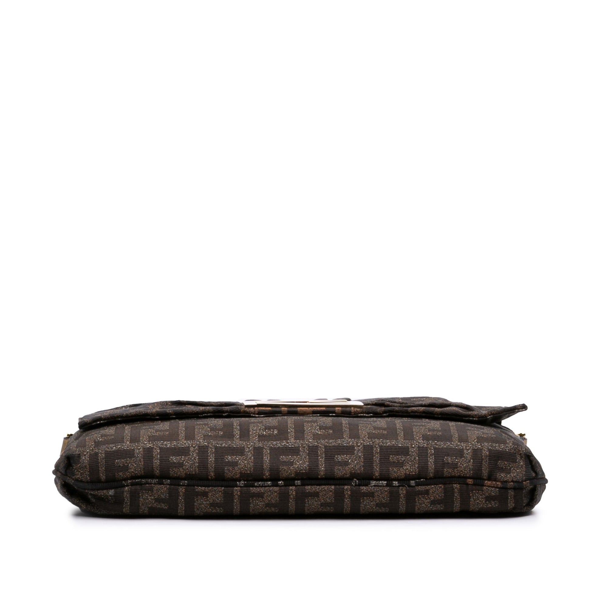 Fendi Large Zucca Canvas Glitter Mia Flap Shoulder Bag