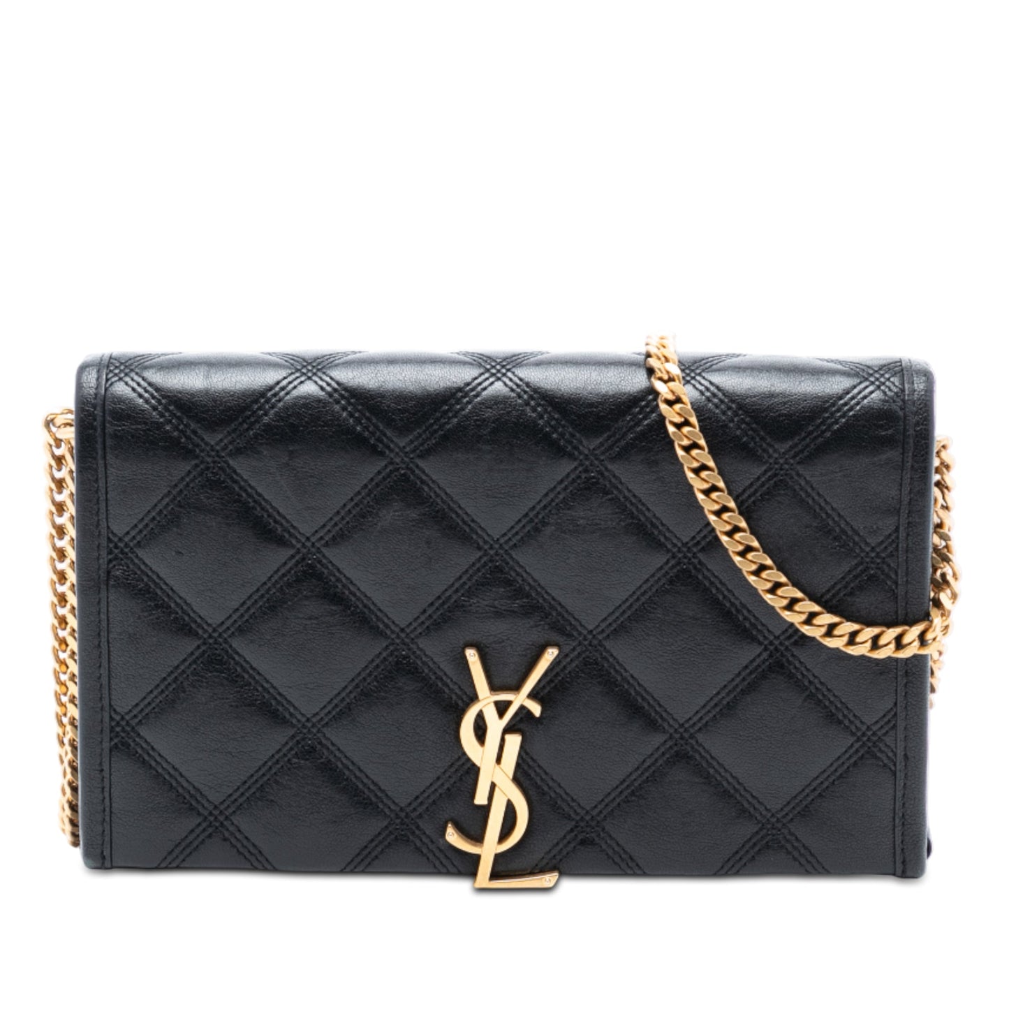Saint Laurent Quilted Diamond Lambskin Becky Wallet on Chain