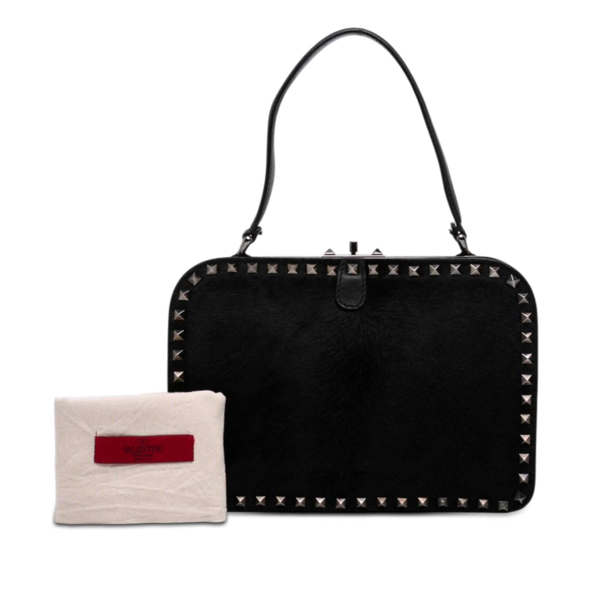 Valentino Pony Hair Rockstud Top Handle Bag