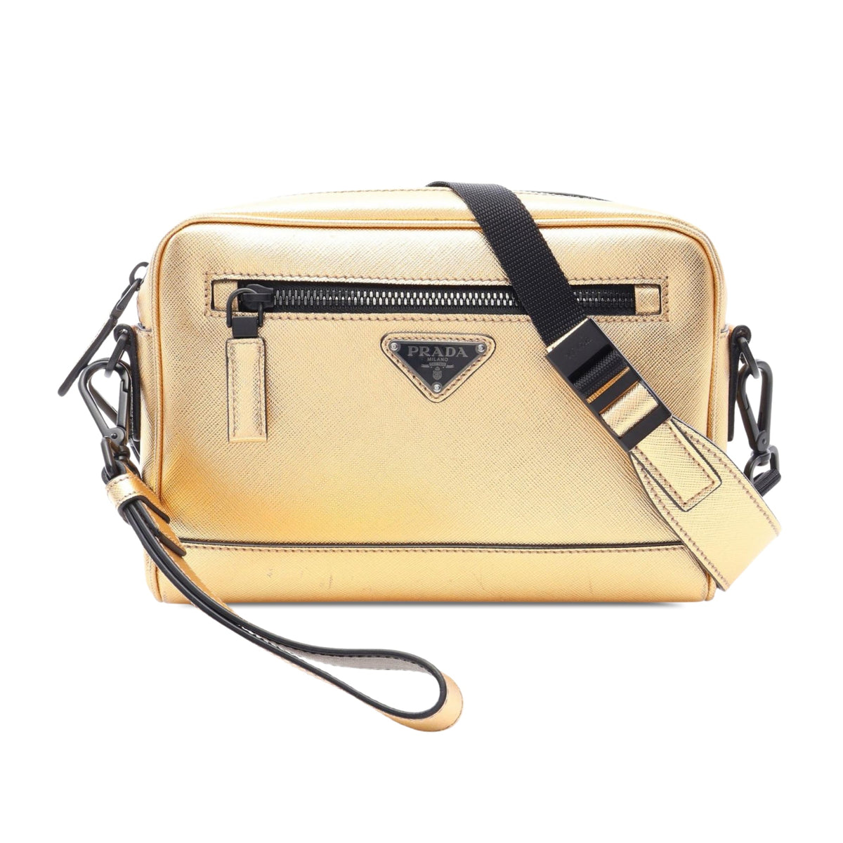 Prada Saffiano Travel Crossbody — Gold