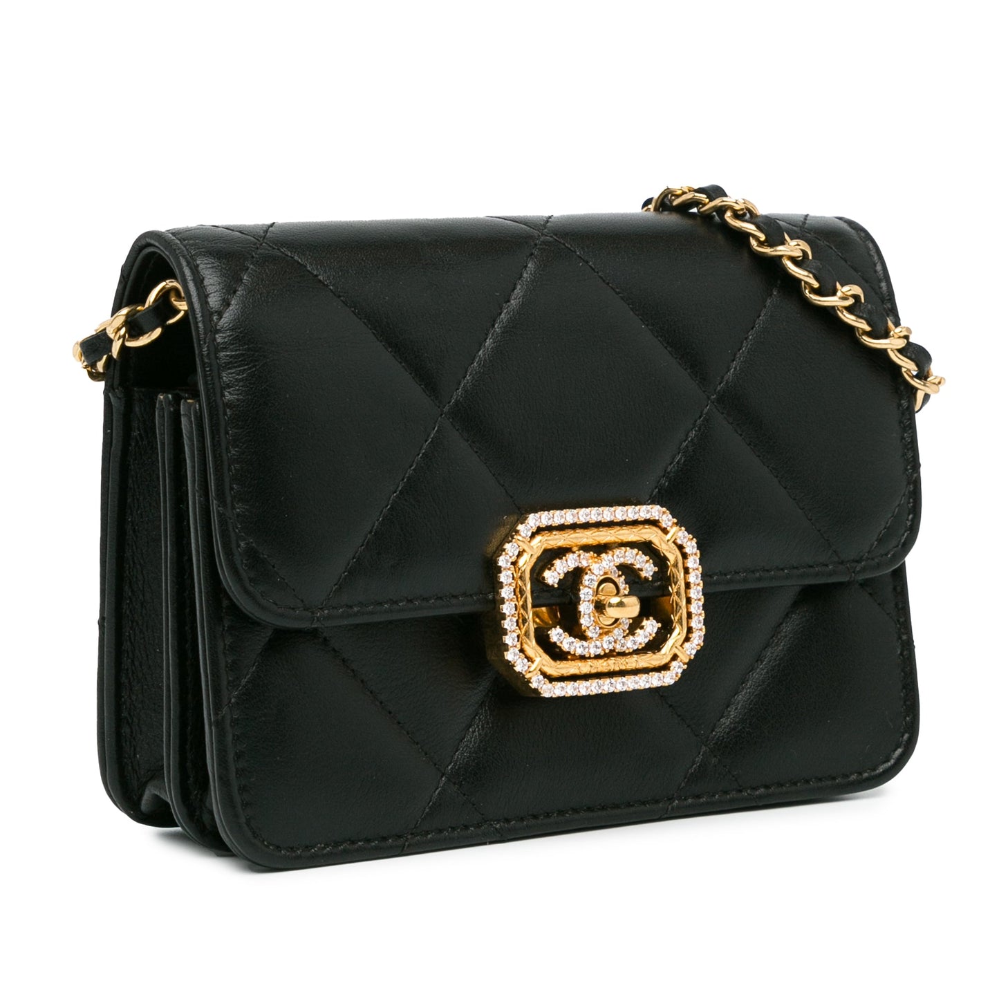 Chanel Quilted Calfskin Strass Clutch With Chain Flap