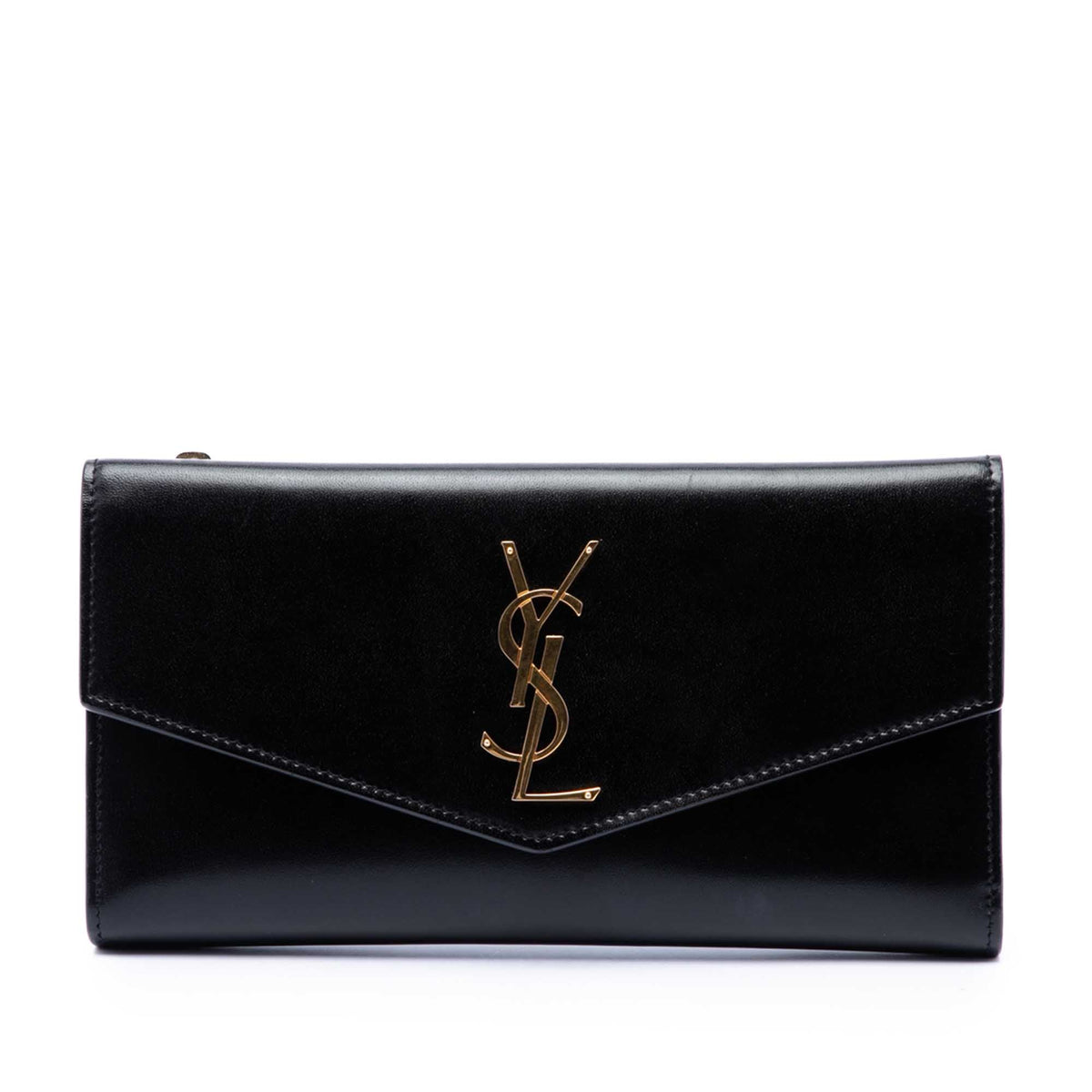 Saint Laurent Smooth Shiny Calfskin Monogram Uptown Clutch