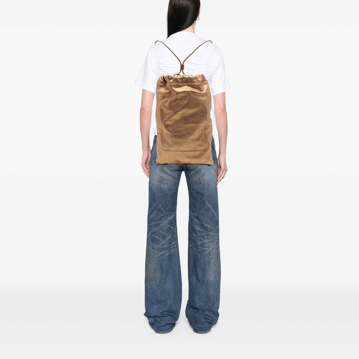 Burberry Metallic Grained Calfskin Drawstring Sling Bag