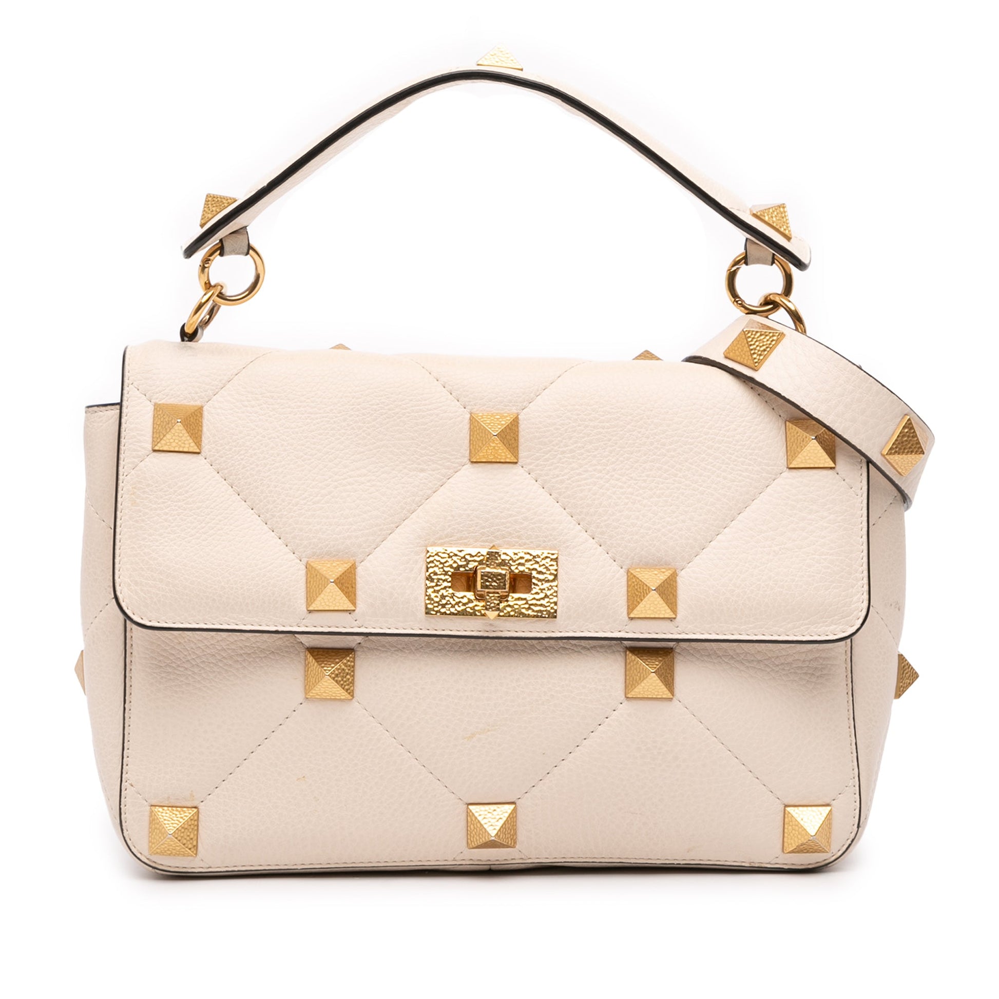 Valentino Large Grained Calfskin Roman Stud Satchel