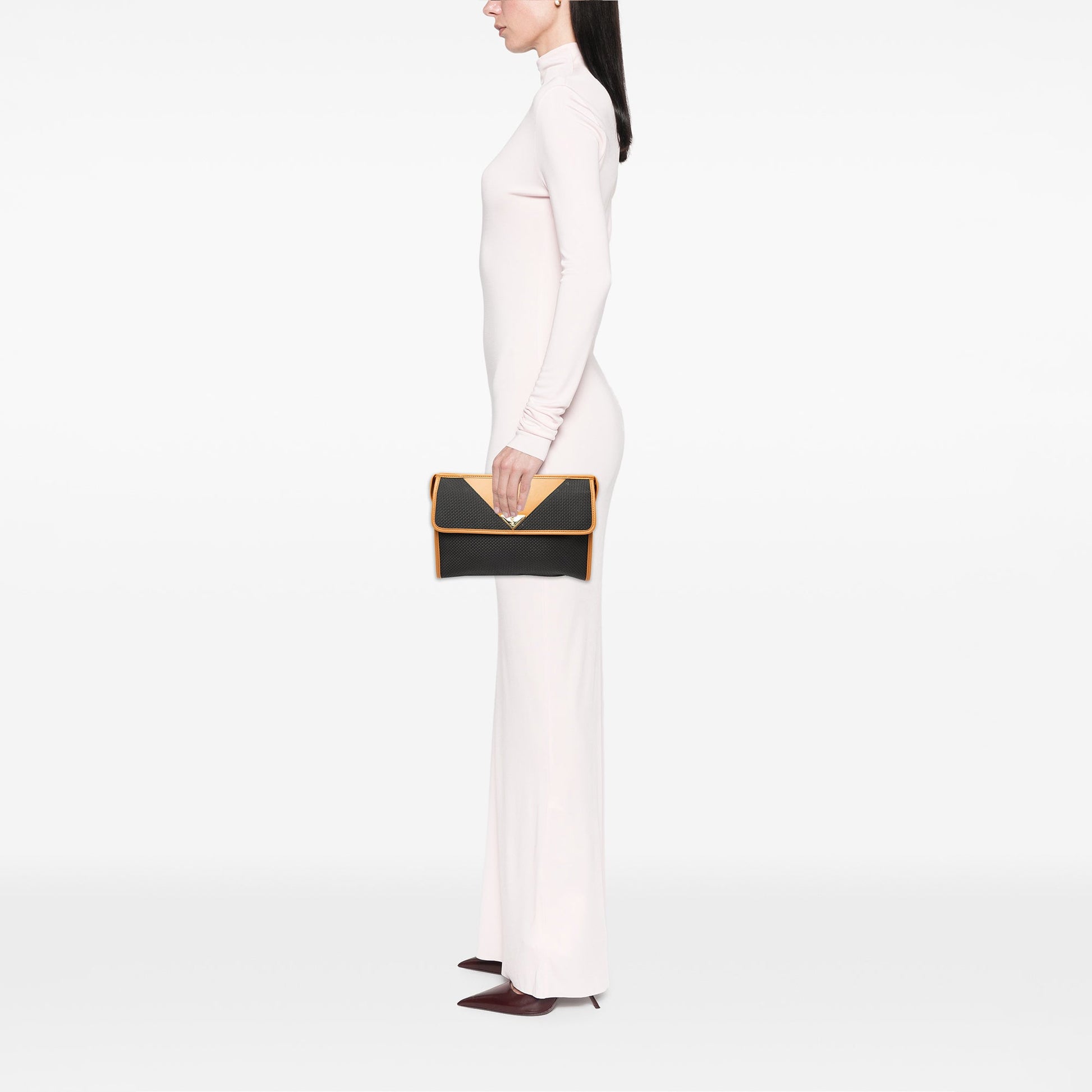 Saint Laurent Leather Trimmed Coated Canvas Clutch