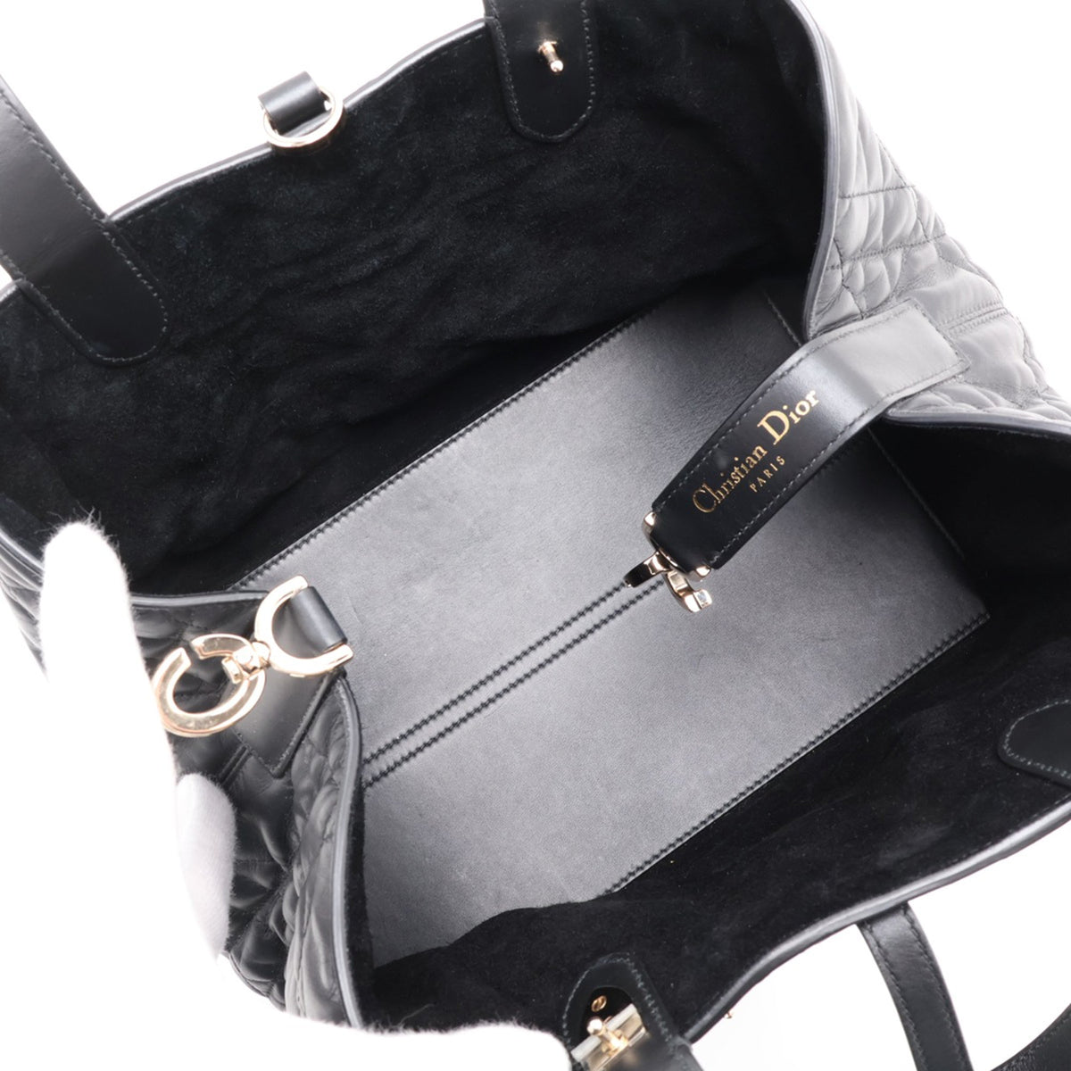 Dior Medium Macrocannage Calfskin Toujours Handbag — Black