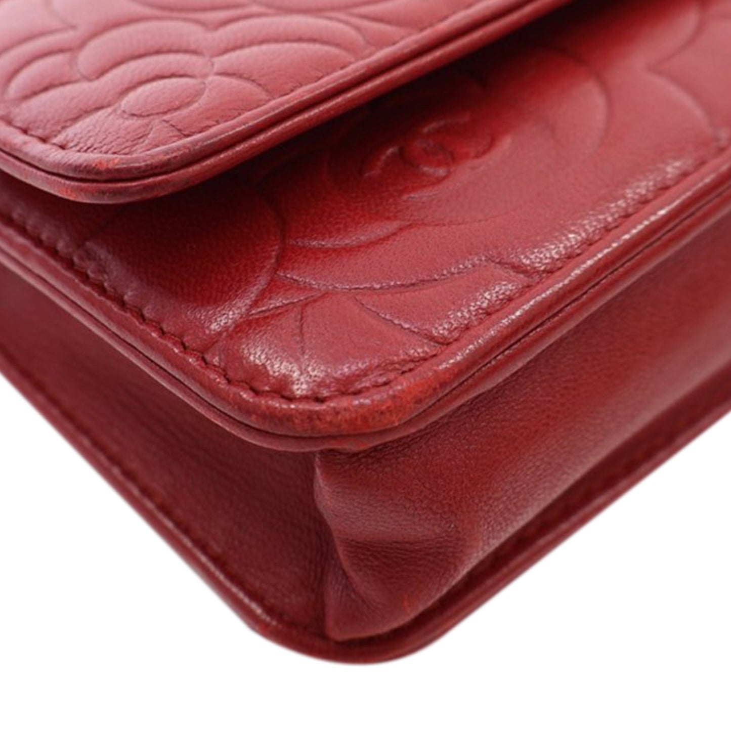 Chanel CC Embossed Lambskin Camellia Wallet On Chain